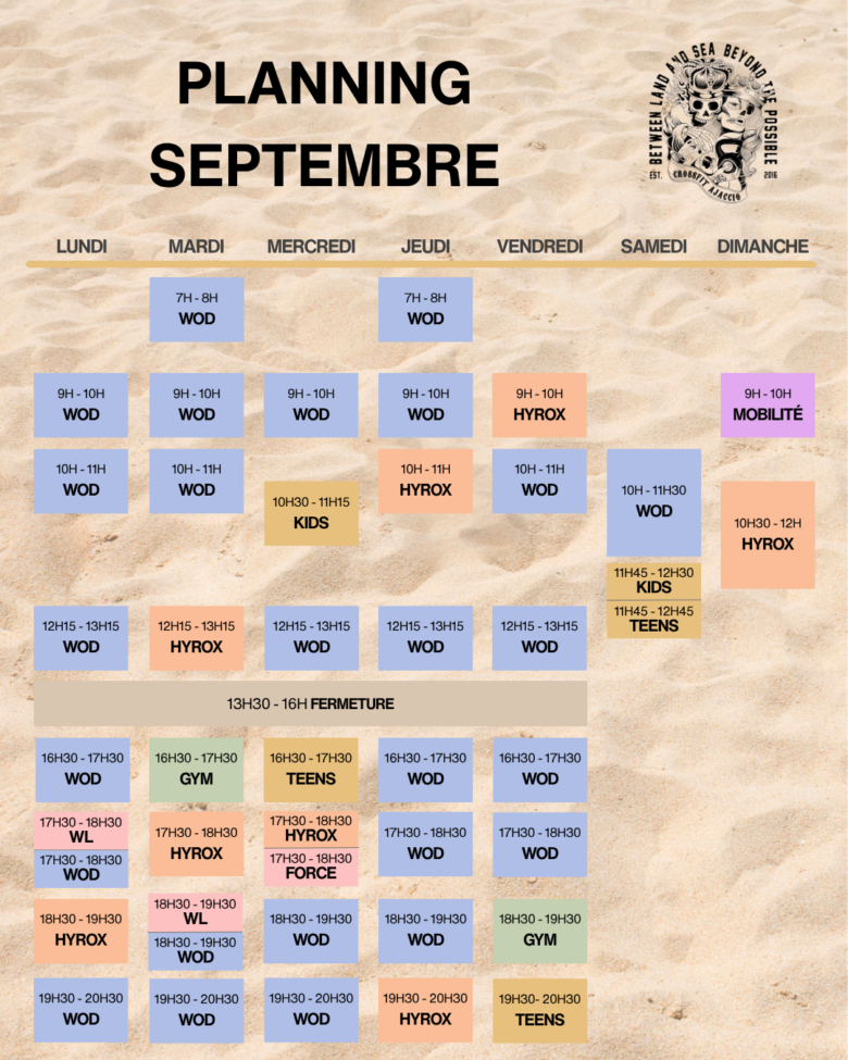Planning septembre - CrossFit Ajaccio 2026
